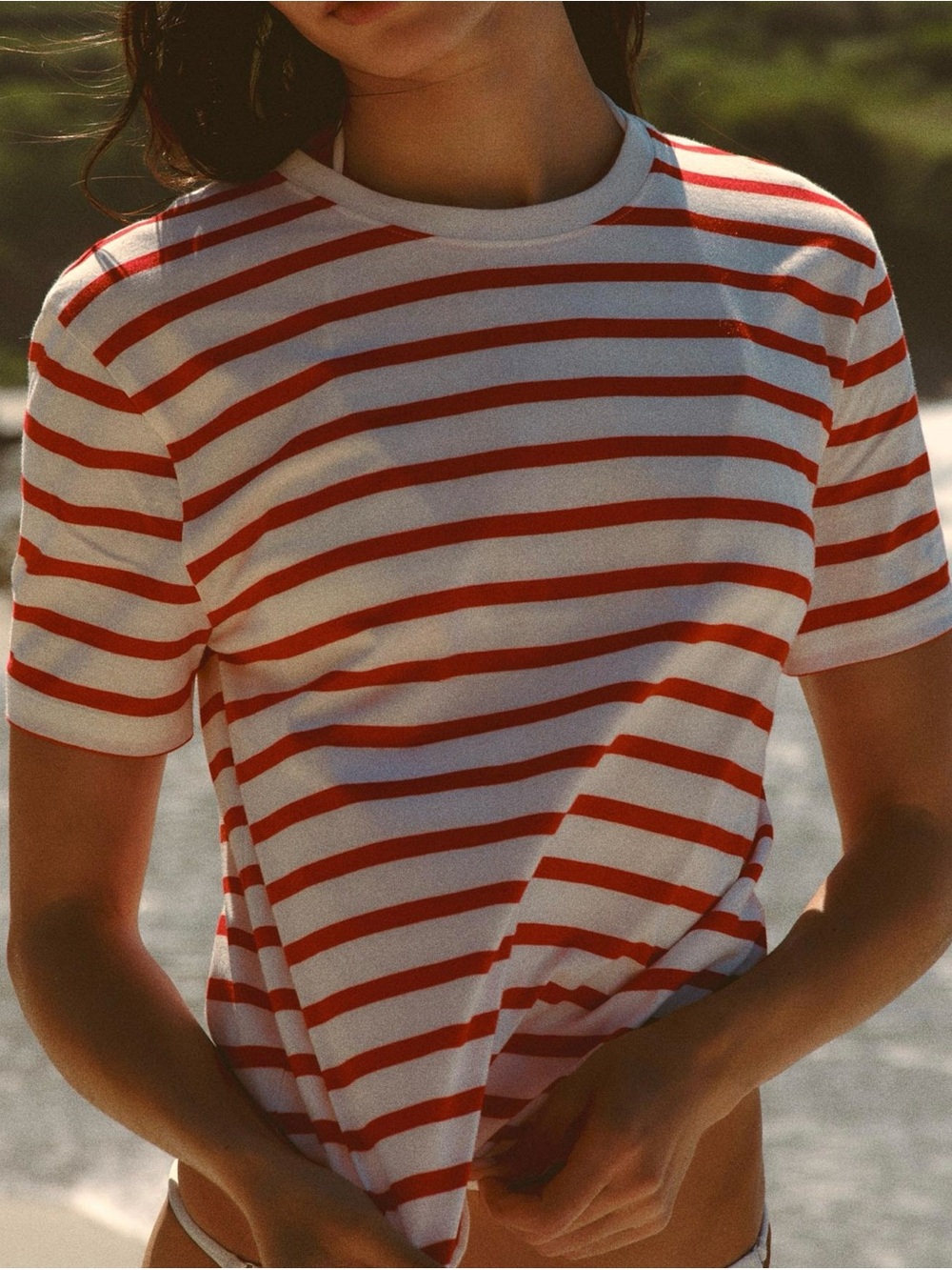 Zara Classic Red & White Striped Crewneck Tee Sz US S